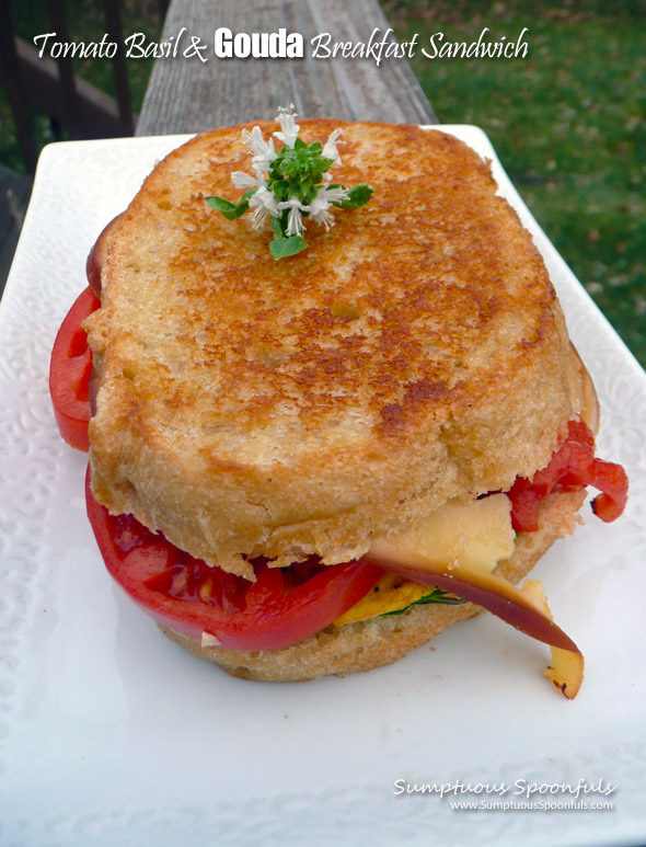 Tomato Basil & Smoked Gouda Breakfast Sandwich ~ Sumptuous Spoonfuls #breakfast #sandwich #recipe