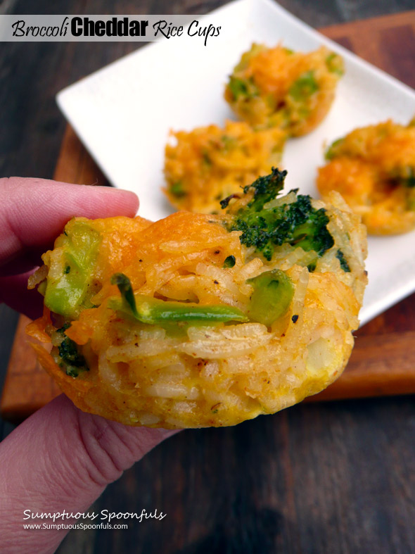 Broccoli Cheddar Rice Cups ~ Sumptuous Spoonfuls #healthy #snack #appetizer #recipe