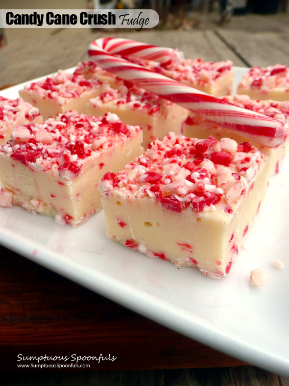 Candy Cane Crush Fudge ~ Sumptuous Spoonfuls #easy #peppermint #whitechocolate #fudge #recipe