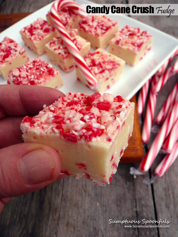 Candy Cane Crush Fudge ~ Sumptuous Spoonfuls #easy #peppermint #whitechocolate #fudge #recipe