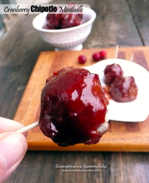 Cranberry Chipotle Meatballs ~ Sumptuous Spoonfuls #glutenfree #party #meatballs #recipe