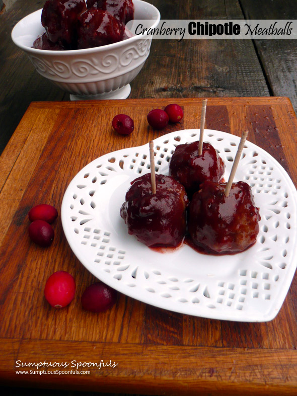 Cranberry Chipotle Meatballs ~ Sumptuous Spoonfuls #glutenfree #party #meatballs #recipe