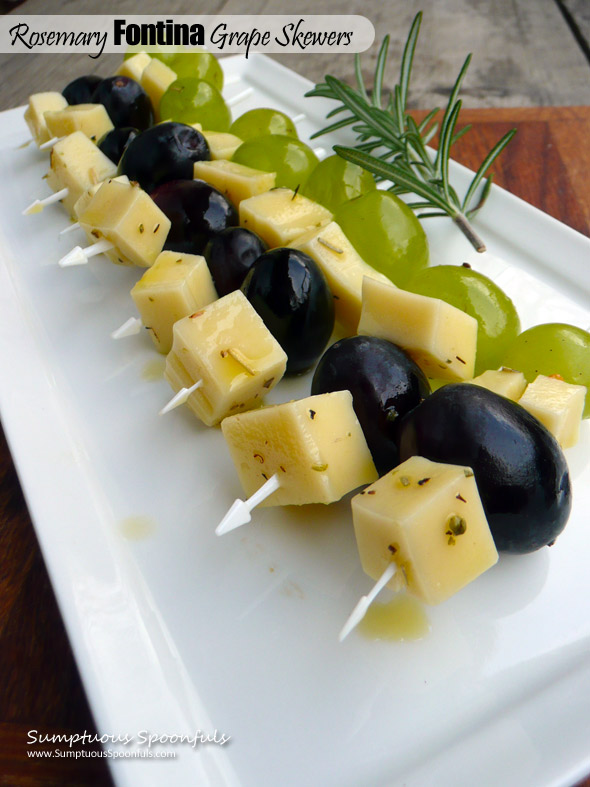 Rosemary Fontina Grape Skewers ~ Sumptuous Spoonfuls #marinated #cheese #appetizer #recipe