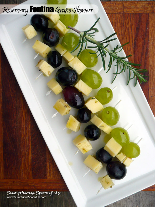 Rosemary Fontina Grape Skewers ~ Sumptuous Spoonfuls #marinated #cheese #appetizer #recipe