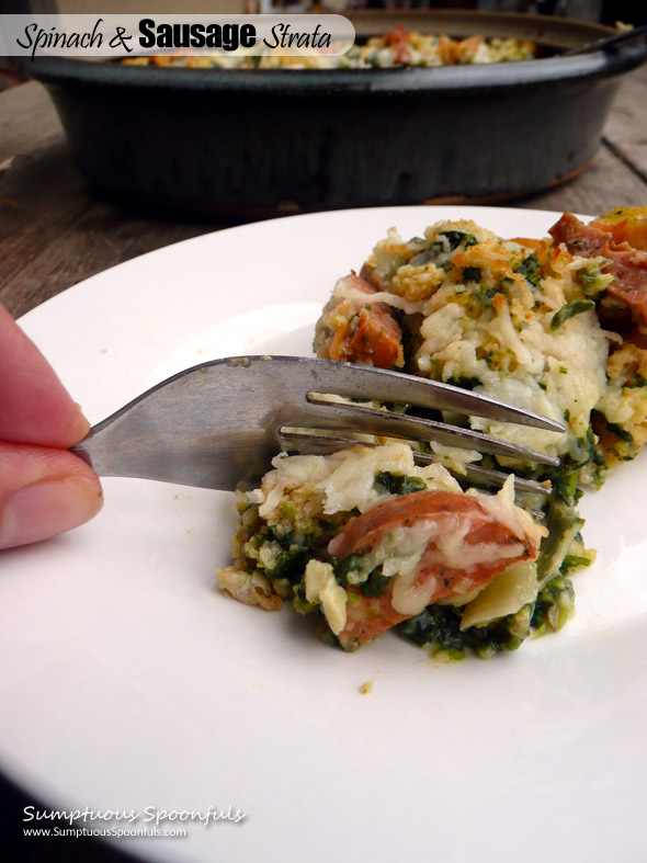 Spinach & Sausage Strata ~ Sumptuous Spoonfuls #easy #brunch or #dinner #recipe