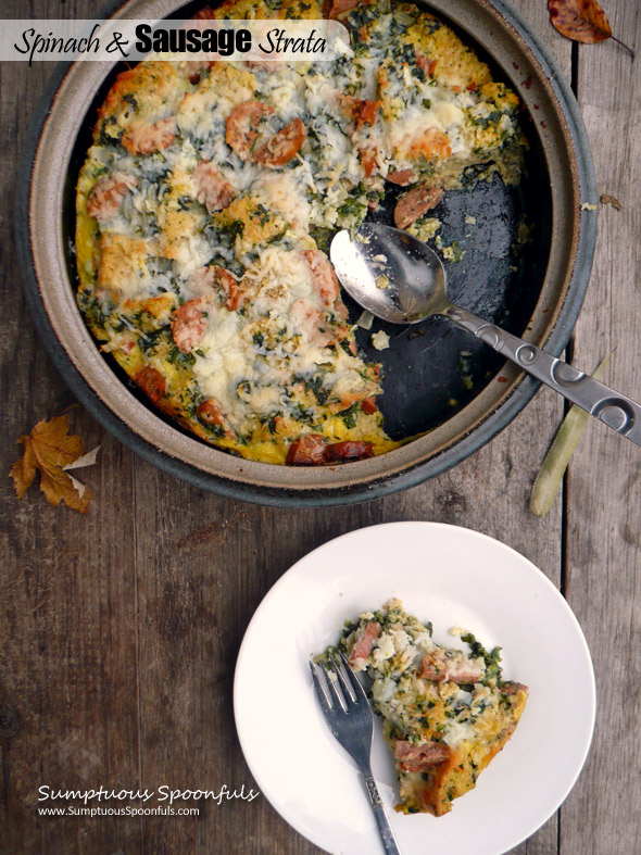 Spinach & Sausage Strata ~ Sumptuous Spoonfuls #easy #brunch or #dinner #recipe
