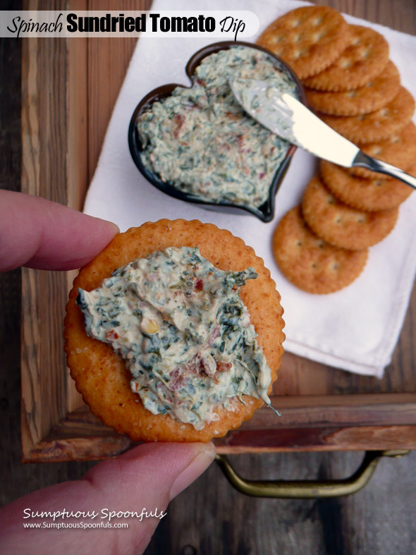 Spinach Sundried Tomato Dip ~ Sumptuous Spoonfuls #cheese #spread #dip #recipe