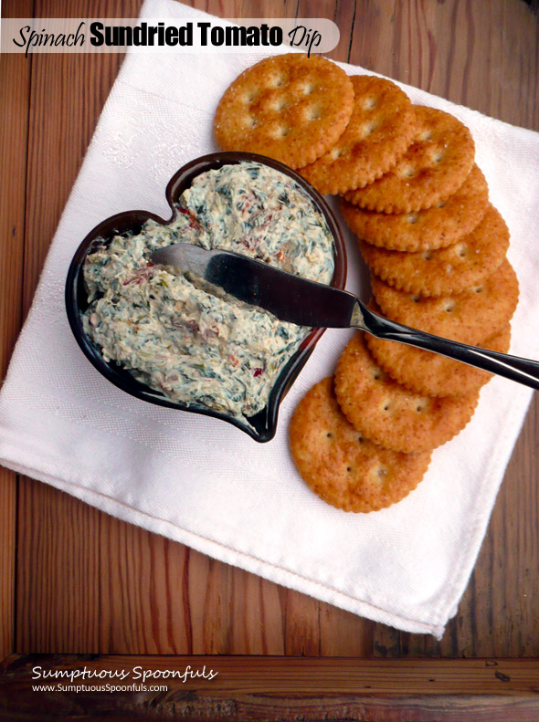 Spinach Sundried Tomato Dip ~ Sumptuous Spoonfuls #cheese #spread #dip #recipe