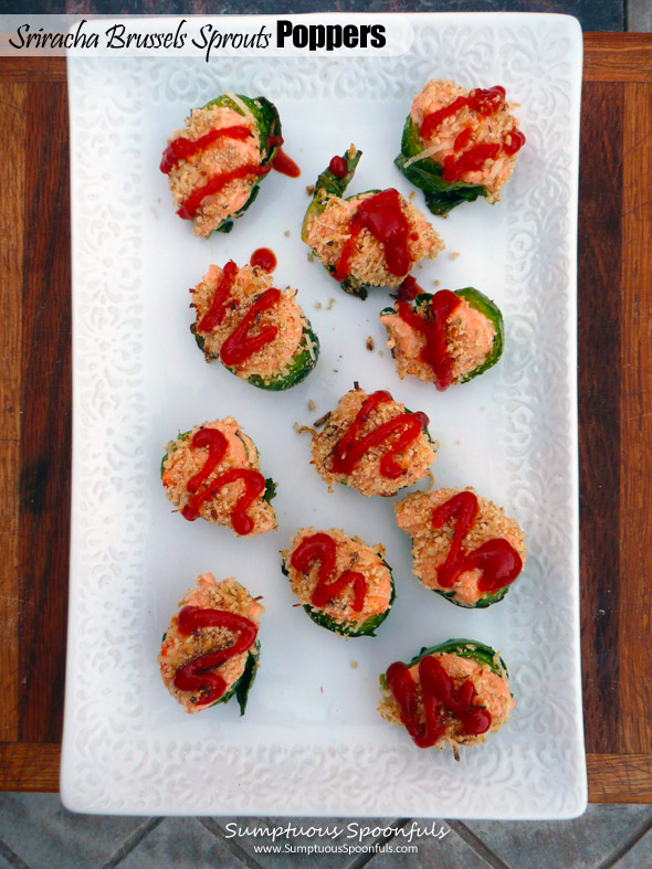 Sriracha Brussels Sprouts Poppers ~ Sumptuous Spoonfuls #healthy #hot #appetizer #recipe