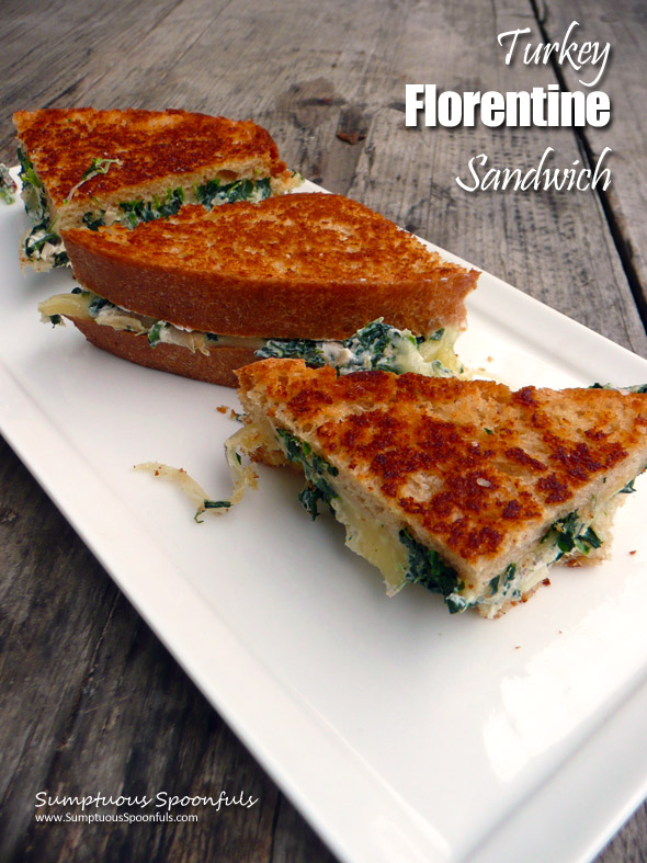 Toasted Turkey Florentine Sandwich ~ Sumptuous Spoonfuls #hot #cheesy #grilled #turkey #sandwich with #spinach & #sundriedtomato