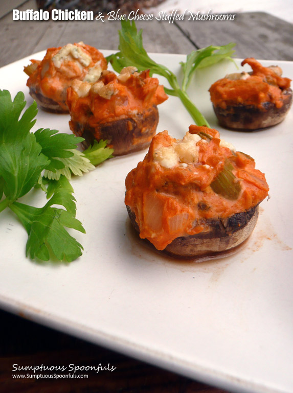 #Buffalo #Chicken & #BlueCheese Stuffed Mushrooms ~ Sumptuous Spoonfuls #easy #appetizer #recipe