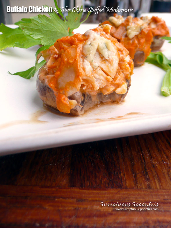 #Buffalo #Chicken & #BlueCheese Stuffed Mushrooms ~ Sumptuous Spoonfuls #easy #appetizer #recipe