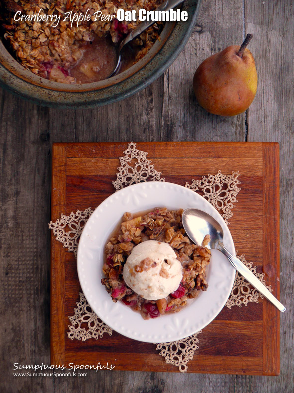 Cranberry Apple Pear Oat Crumble ~ Sumptuous Spoonfuls #fruity #baked #oatmeal #recipe