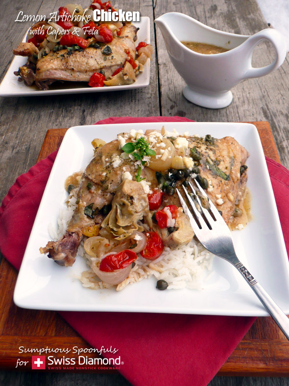 Lemon Artichoke Chicken with Capers & Feta ~ Sumptuous Spoonfuls #artichoke #chicken #recipe