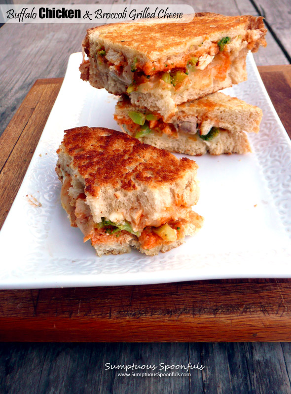 Buffalo Chicken & Broccoli Grilled Cheese Sandwich ~ Sumptuous Spoonfuls #quick #spicy #GrilledCheese #sandwich #recipe