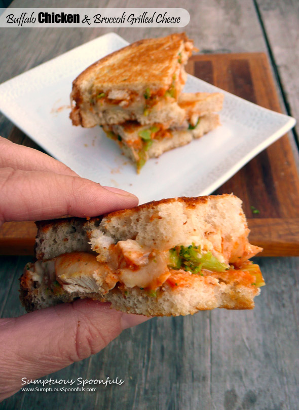 Buffalo Chicken & Broccoli Grilled Cheese Sandwich ~ Sumptuous Spoonfuls #quick #chicken #GrilledCheese #recipe