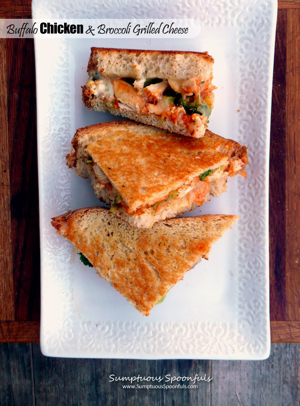 Buffalo Chicken & Broccoli Grilled Cheese Sandwich ~ Sumptuous Spoonfuls #quick #spicy #GrilledCheese #sandwich #recipe