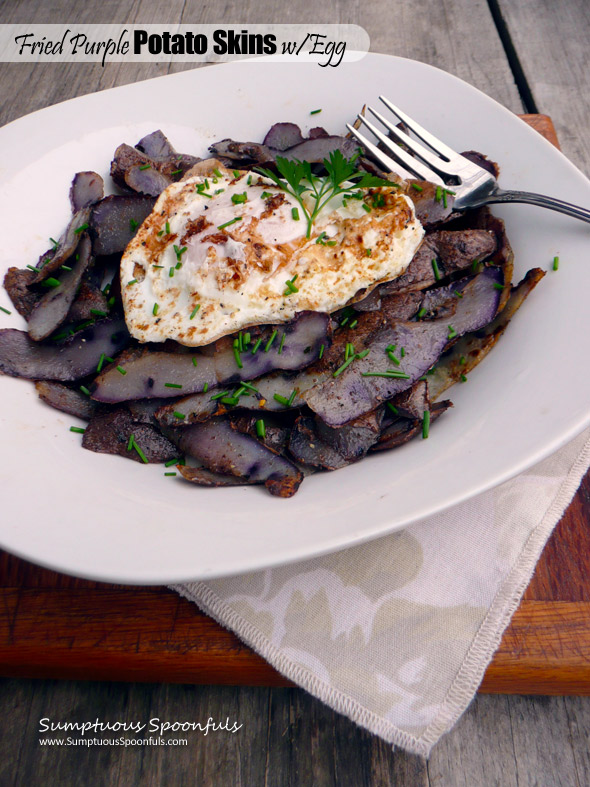Fried Purple Potato Skins with Egg ~ Sumptuous Spoonfuls #potatoskin #breakfast #recipe