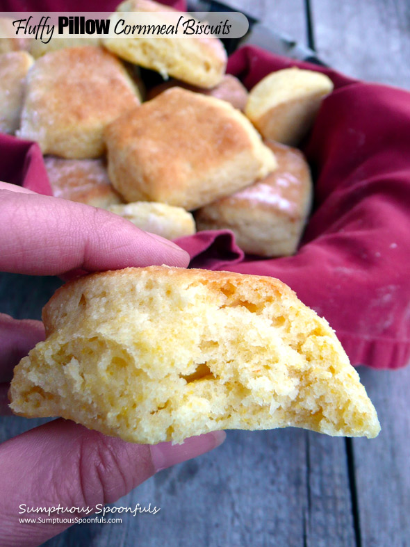Light & Fluffy Pillow Cornmeal Biscuits ~ Sumptuous Spoonfuls #easy #biscuit #recipe