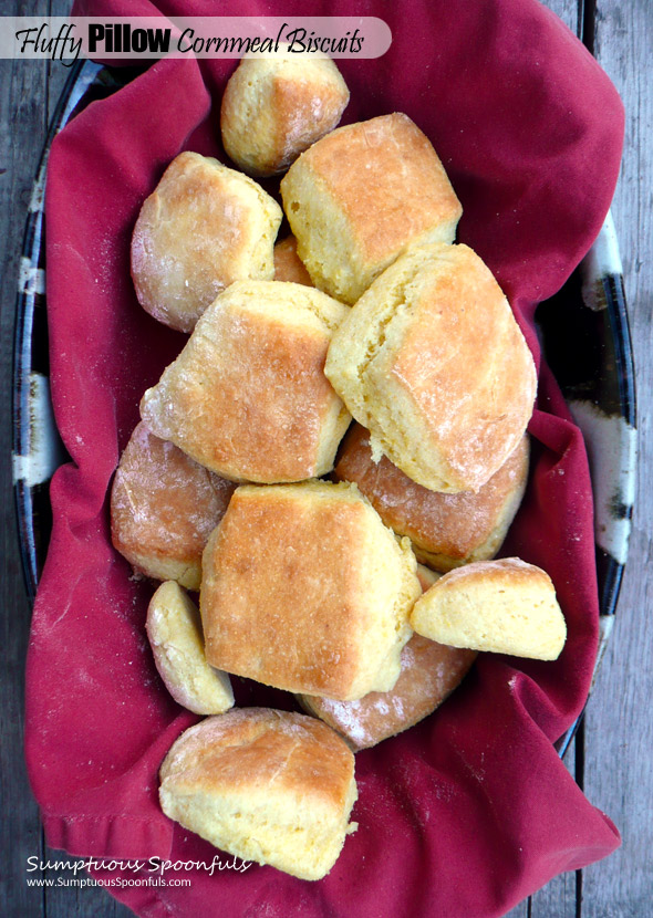 Light & Fluffy Pillow Cornmeal Biscuits ~ Sumptuous Spoonfuls #easy #biscuit #recipe