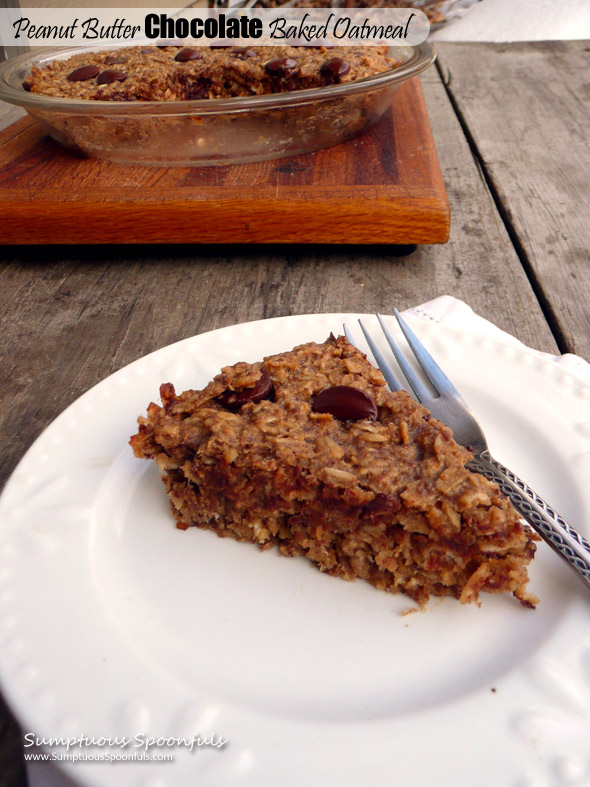 Peanut Butter Chocolate Baked Oatmeal ~ Sumptuous Spoonfuls #cookie #bakedoatmeal #breakfast #recipe