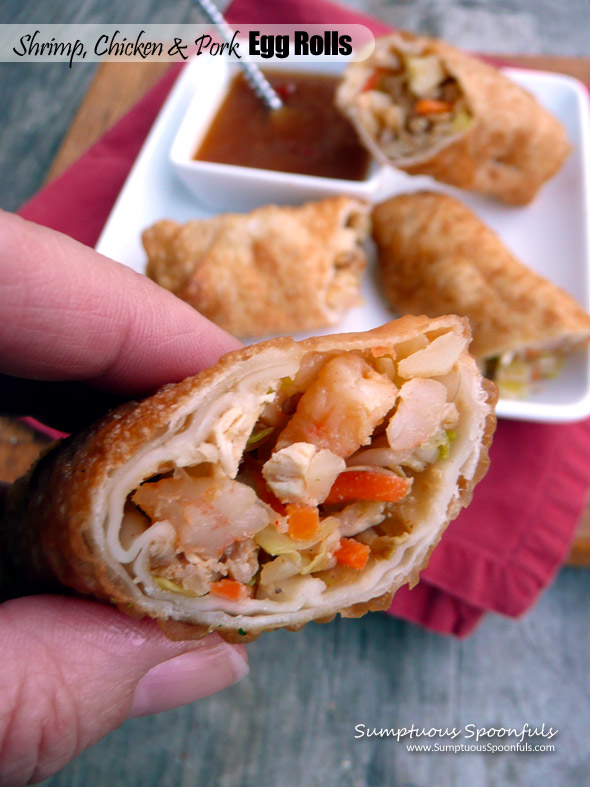 Shrimp, Chicken & Pork Egg Rolls ~ Sumptuous Spoonfuls #Asian #Eggroll #Recipe