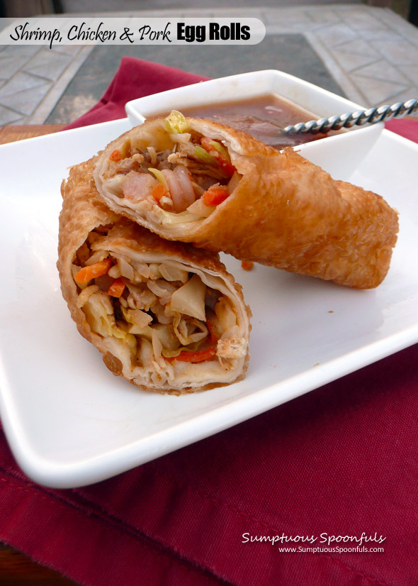 Shrimp, Chicken & Pork Egg Rolls ~ Sumptuous Spoonfuls #Asian #Eggroll #Recipe