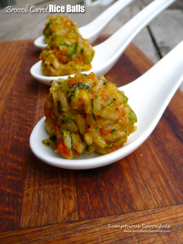 Asian Broccoli Carrot Rice Balls ~ Sumptuous Spoonfuls #vegetarian #rice #recipe
