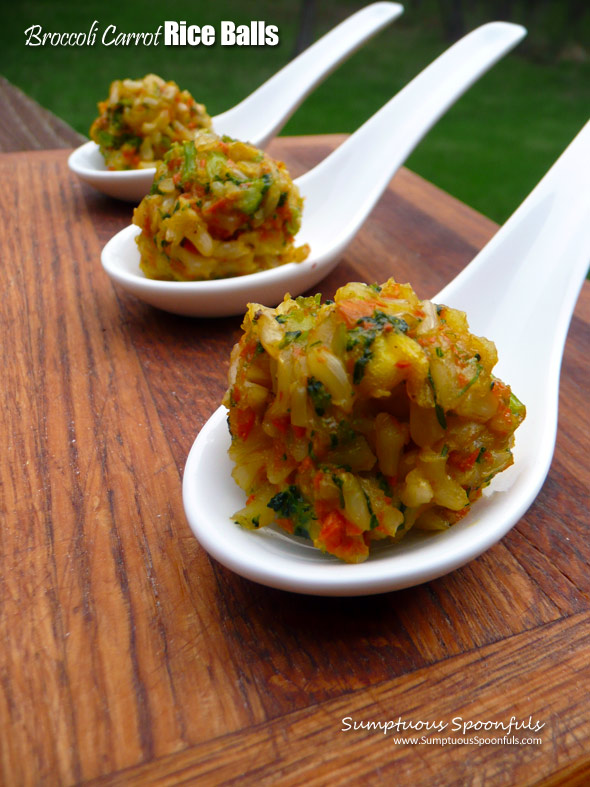 Asian Broccoli Carrot Rice Balls ~ Sumptuous Spoonfuls #vegetarian #rice #recipe