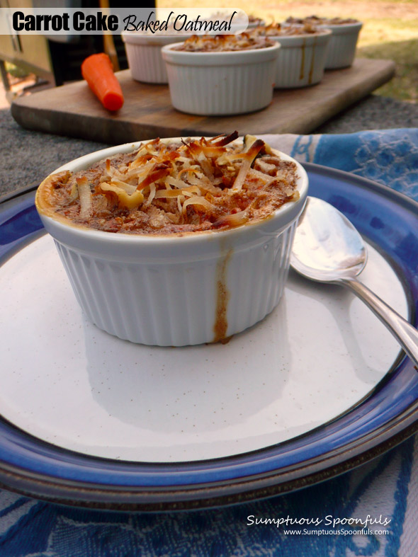 Carrot Cake Baked Oatmeal ~ Sumptuous Spoonfuls #carrotcake #dessertforbreakfast #healthy #breakfast #recipe