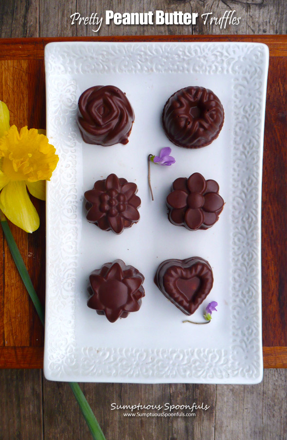 Pretty Peanut Butter Truffles ~ Sumptuous Spoonfuls #beautiful #decadent #chocolates #recipe