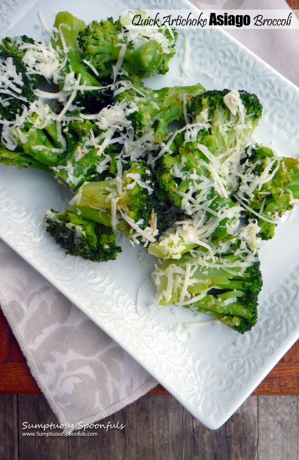 Quick Artichoke Asiago Broccoli ~ Sumptuous Spoonfuls #easy #elegant #broccoli #side #recipe