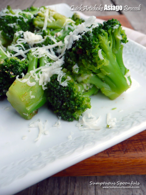 Quick Artichoke Asiago Broccoli ~ Sumptuous Spoonfuls #easy #elegant #broccoli #side #recipe