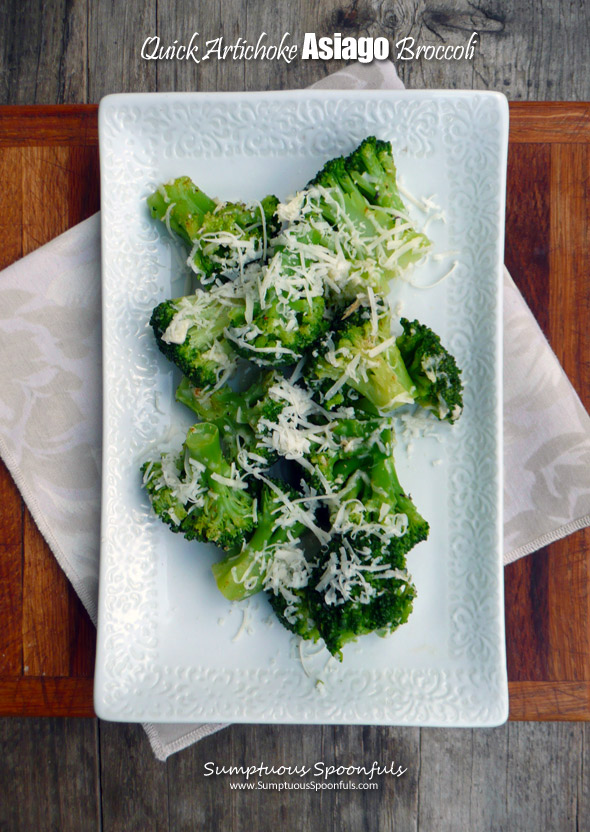 Quick Artichoke Asiago Broccoli ~ Sumptuous Spoonfuls #easy #elegant #broccoli #side #recipe