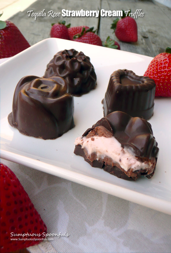 Tequila Rose Strawberry Cream Truffles ~ Sumptuous Spoonfuls #homemade #molded #truffles #recipe