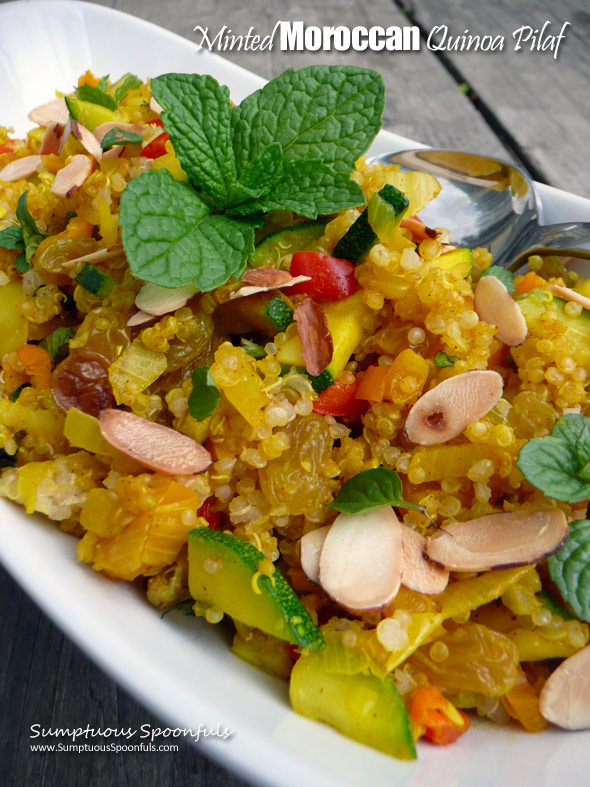 Minted Moroccan Quinoa Pilaf ~ Sumtpuous Spoonfuls #healthy #exotic #Mediterranean #pilaf #recipe