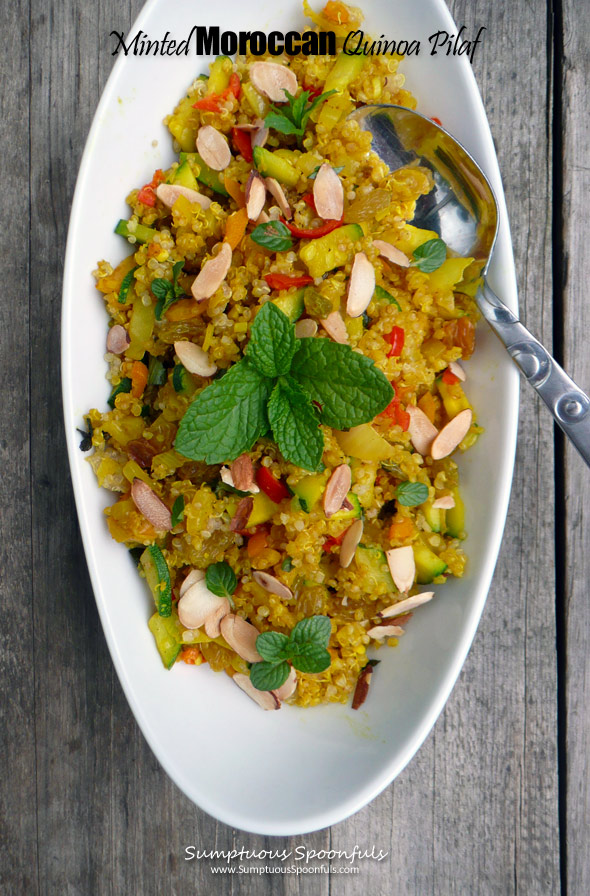 Minted Moroccan Quinoa Pilaf ~ Sumtpuous Spoonfuls #healthy #exotic #Mediterranean #pilaf #recipe