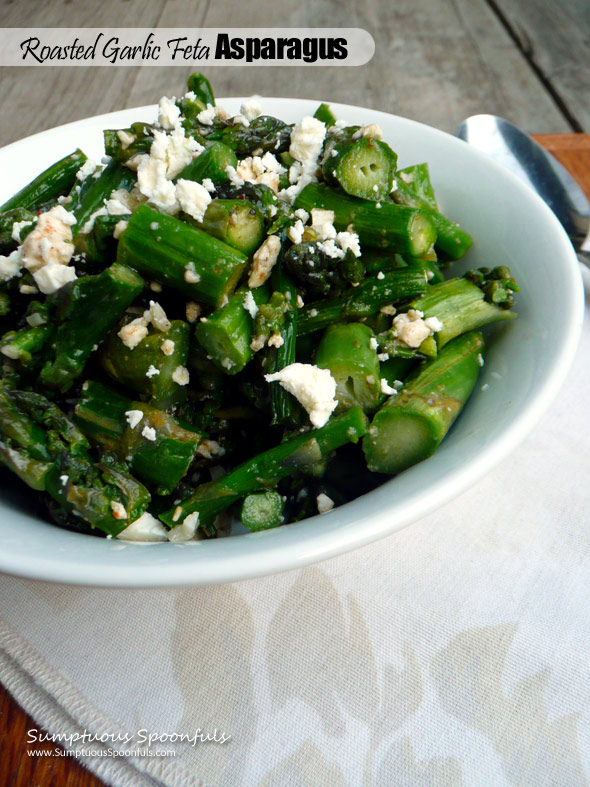 Roasted Garlic Feta Asparagus ~ Sumptuous Spoonfuls #fabulous #easy #sidedish #recipe