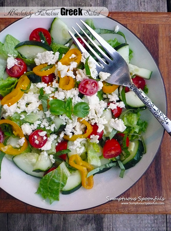 Absolutely Fabulous Greek Salad ~ Sumptuous Spoonfuls #easy #delightful #Greek #salad #recipe