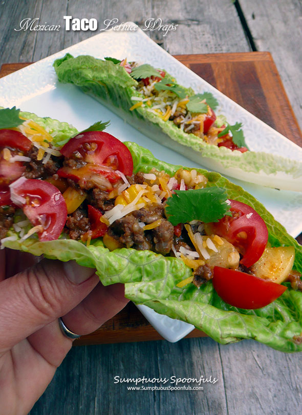 Mexican Taco Lettuce Wraps ~ Sumptuous Spoonfuls #easy #healthy #Mexican #taco #recipe