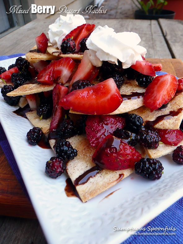 Mixed Berry Dessert Nachos ~ Sumptuous Spoonfuls #redwhite&blue #easy #dessert #recipe