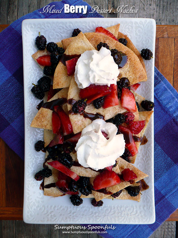 Mixed Berry Dessert Nachos ~ Sumptuous Spoonfuls #redwhite&blue #easy #dessert #recipe