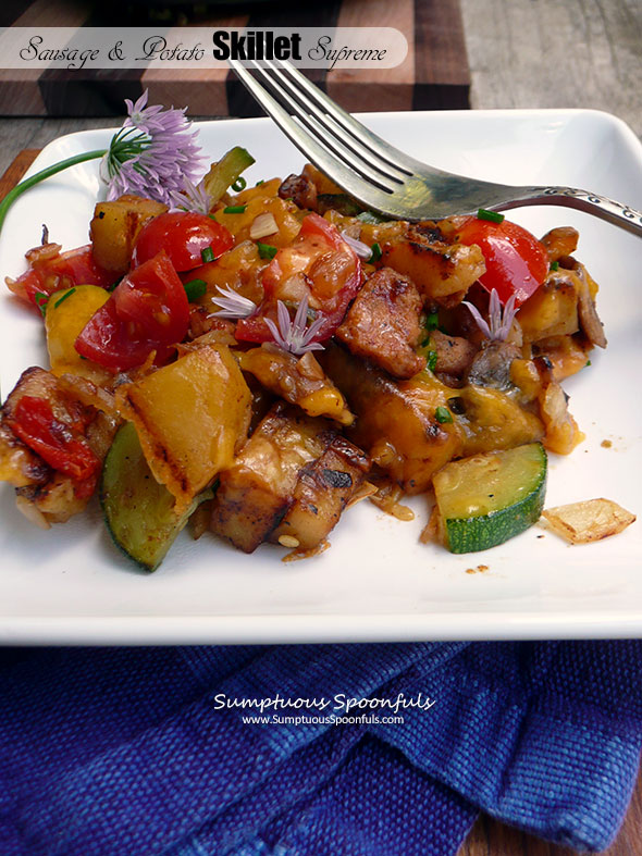 Sausage & Potato Skillet Supreme ~ Sumptuous Spoonfuls #easy  #skillet #dinner #recipe