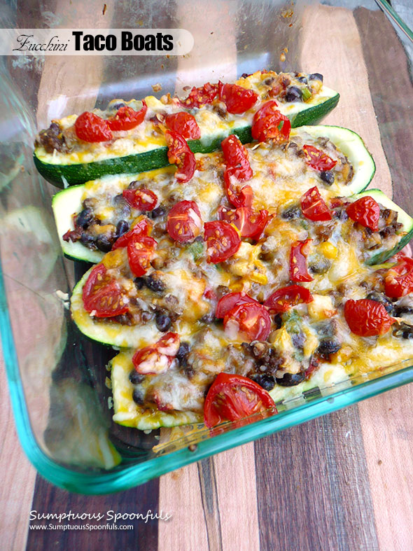 Zucchini Taco Boats ~ Sumptuous Spoonfuls #healthy #Mexican #food #recipe #recipe
