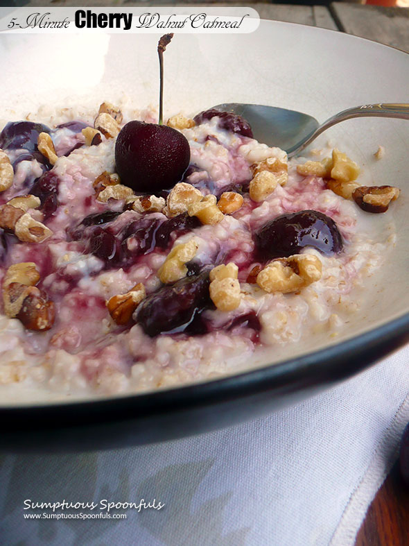 5-Minute Cherry Walnut Oatmeal ~ Sumptuous Spoonfuls #easy #cookatwork #breakfast #recipe