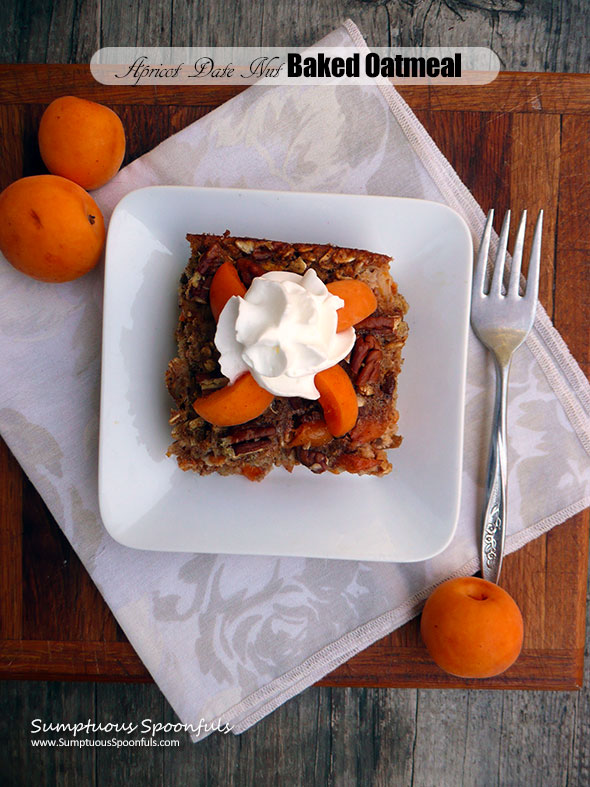 Apricot Date Nut Baked Oatmeal ~ Sumptuous Spoonfuls #healthy #apricot #breakfast #recipe
