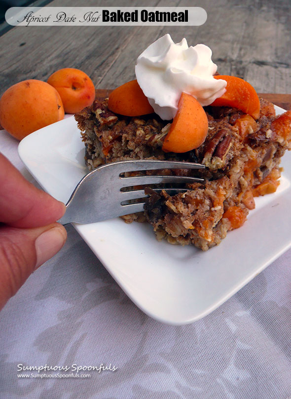 Apricot Date Nut Baked Oatmeal ~ Sumptuous Spoonfuls #healthy #apricot #breakfast #recipe