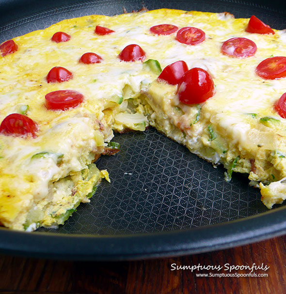 Bacon Zucchini Asiago Fresco Frittata and a Black Cube Frying Pan Product Review ~ Sumptuous Spoonfuls #egg #brunch #recipe & #productreview