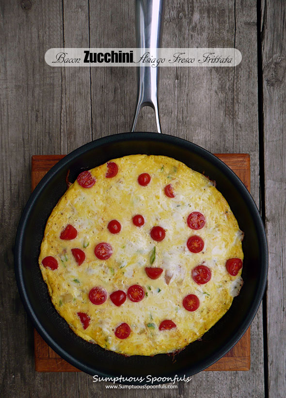 Bacon Zucchini Asiago Fresco Frittata and a Black Cube Frying Pan Product Review ~ Sumptuous Spoonfuls #egg #brunch #recipe & #productreview