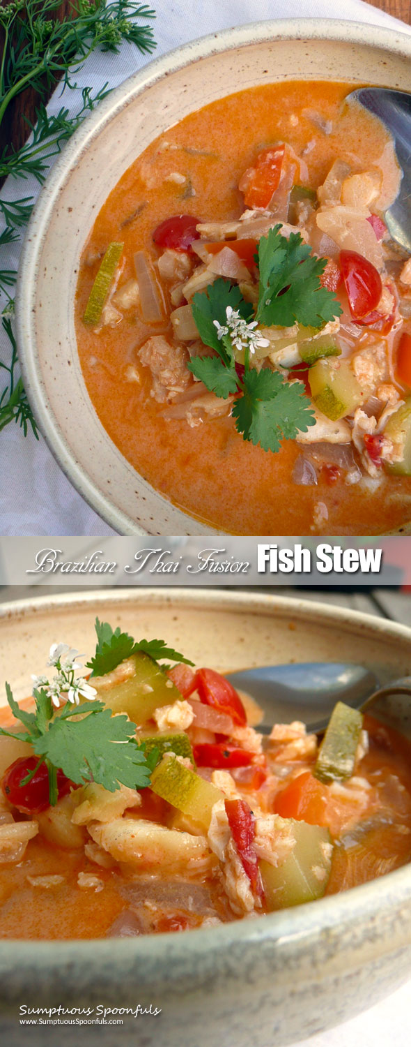 Brazilian Thai Fusion Fish Stew ~ Sumptuous Spoonfuls #zucchini #fusion #fish #stew #recipe